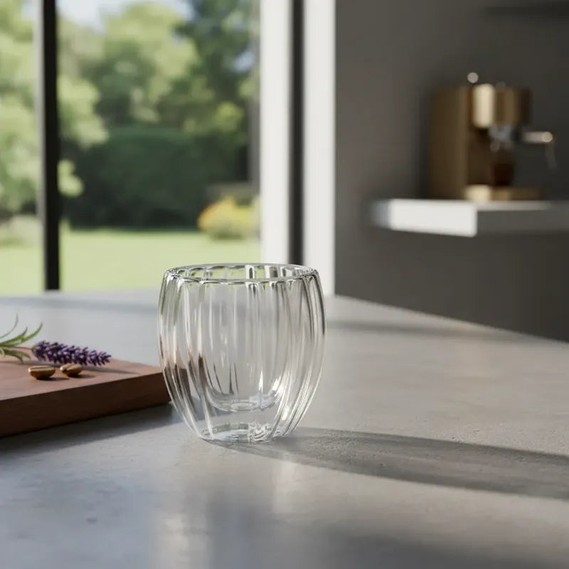 Pack 4 Vasos De Vidrio Doble Pared Rayado 250 Ml Vidrio