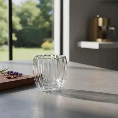 Pack 4 Vasos De Vidrio Doble Pared Rayado 250 Ml Vidrio