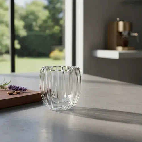 Pack 4 Vasos De Vidrio Doble Pared Rayado 250 Ml Vidrio