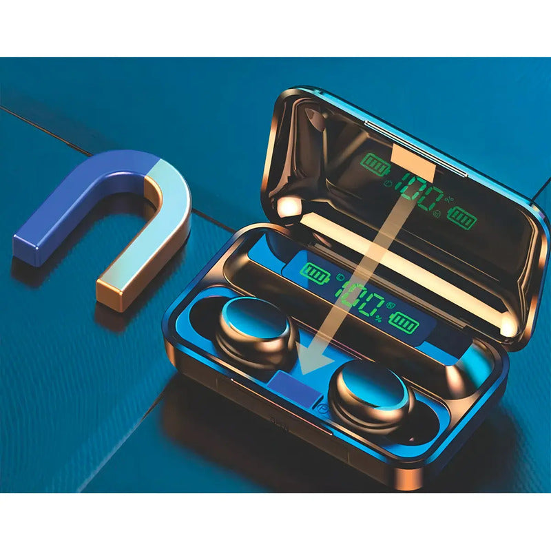 Audífonos Inalámbricos Bluetooth F9 Negro Luz Led In-ear Luz Azul Marino