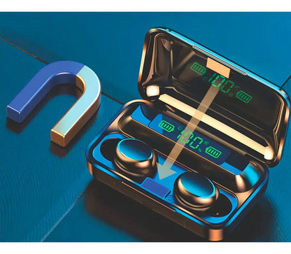 Audífonos Inalámbricos Bluetooth F9 Negro Luz Led In-ear Luz Azul Marino