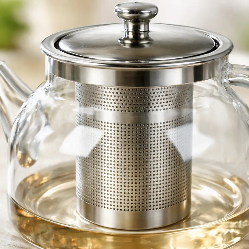 Tetera Infusor De Vidrio Té Infusor Acero Inoxidable 1.8l Transparente