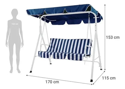 Sillón Columpio 3 Personas Rayas Azul Azul