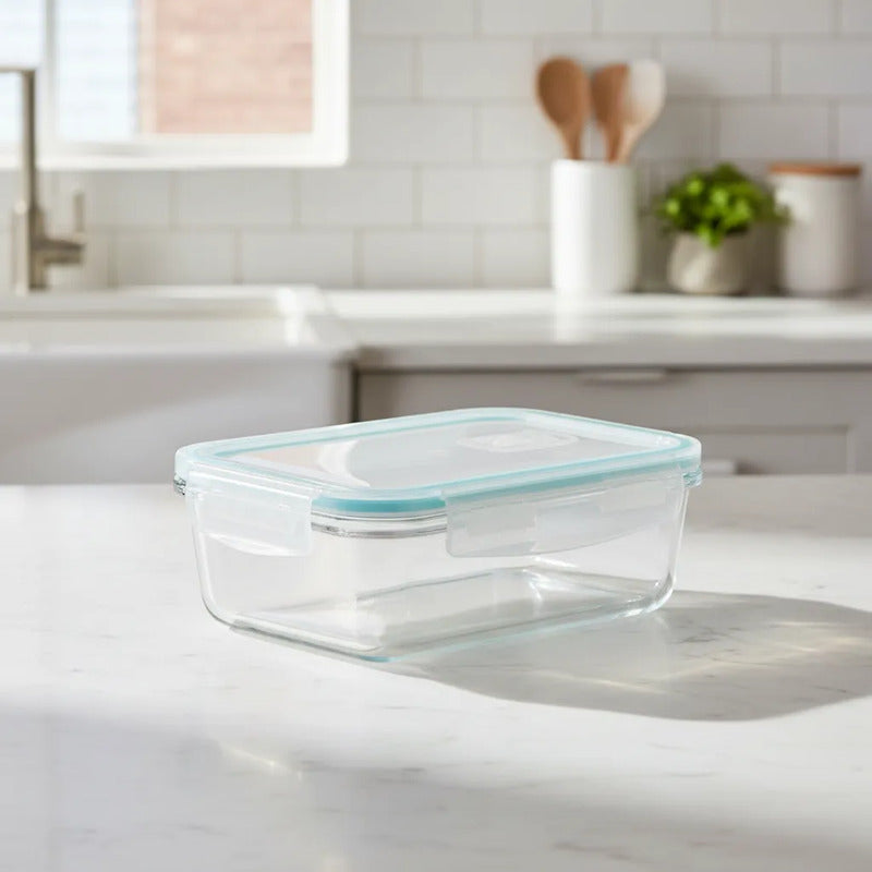 Set 2 Tupper Hermético Vidrio 1520ml Transparente