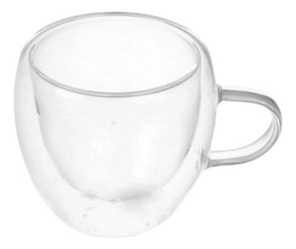 Pack 6 Tazas De Vidrio Doble Pared Con Asa 80 Ml Transparente