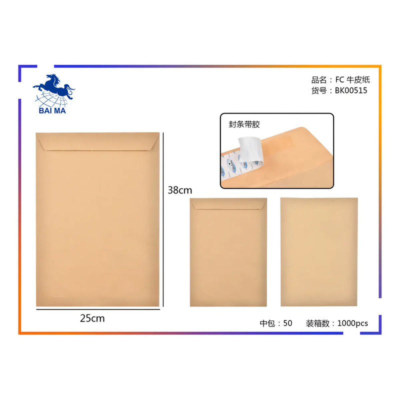 Sobres De Papel Kraft Fc Autocierre Rápido Set 50 Und Color Marrón Sobre Kraft