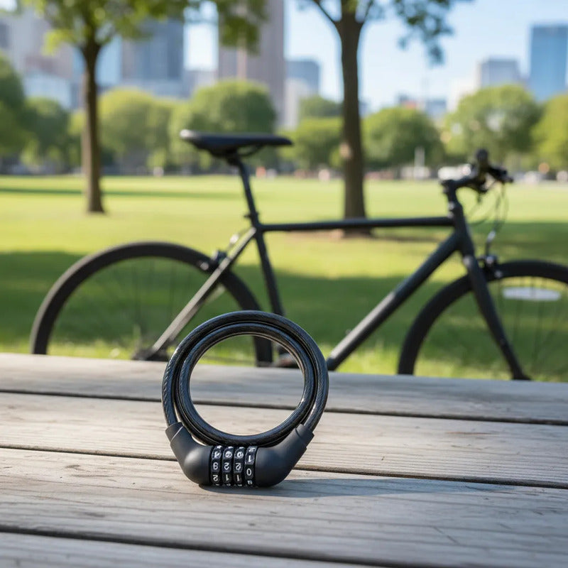 Candado Bicicleta Con Clave 1 Metro Cable Acero Seguridad An Negro