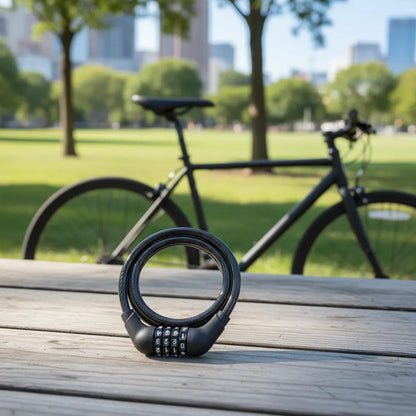 Candado Bicicleta Con Clave 1 Metro Cable Acero Seguridad An Negro