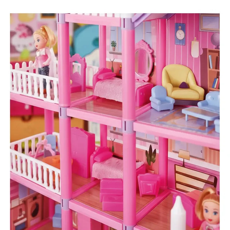 Casa De Muñecas 3 Pisos Con Accesorios Niña Rosado Rosa