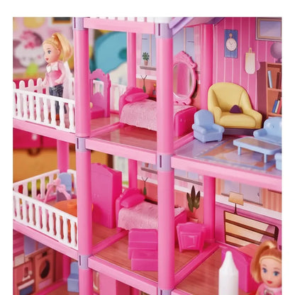 Casa De Muñecas 3 Pisos Con Accesorios Niña Rosado Rosa