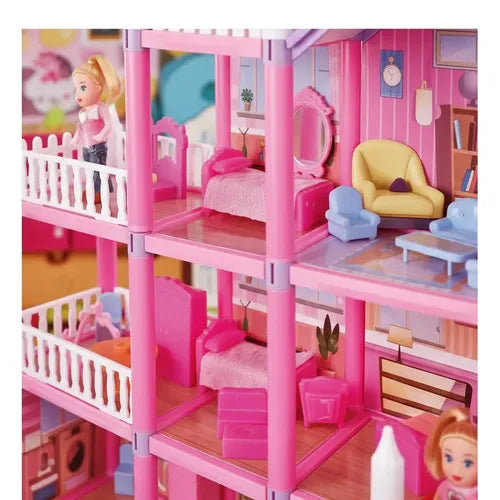 Casa De Muñecas 3 Pisos Con Accesorios Niña Rosado Rosa