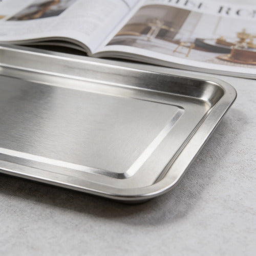 Bandeja De Acero Inoxidable 36 X 27  2cm Plateado