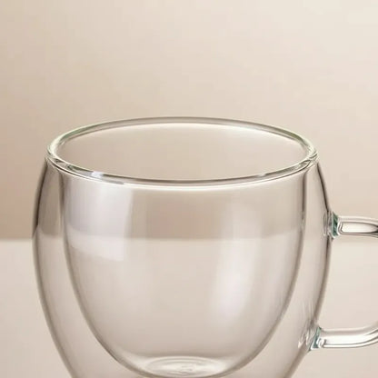 Pack 4 Tazas De Vidrio Doble Pared Con Asa 250 Ml Transparente