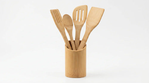 Set 4 Utensilios Cucharón De Madera