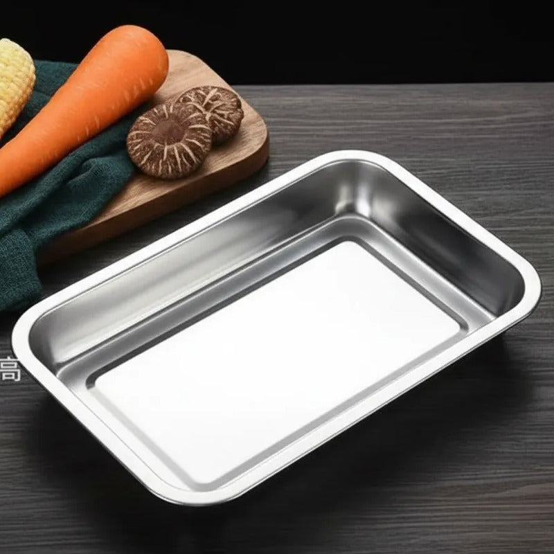 Plato De Acero Inoxidable 36 X 27  4.8cm Plateado
