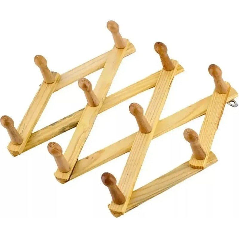 Perchero Madera Acordeón Plegable 10 Ganchos Ajustable Pared Marrón