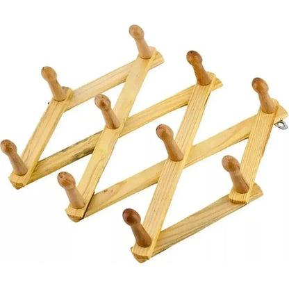 Perchero Madera Acordeón Plegable 10 Ganchos Ajustable Pared Marrón
