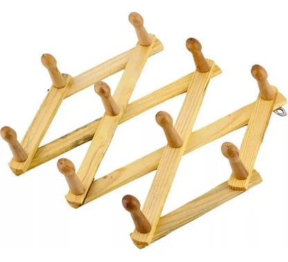 Perchero Madera Acordeón Plegable 10 Ganchos Ajustable Pared Marrón