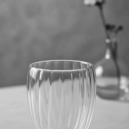 Pack 4 Vasos De Vidrio Doble Pared Rayado 350 Ml Vidrio