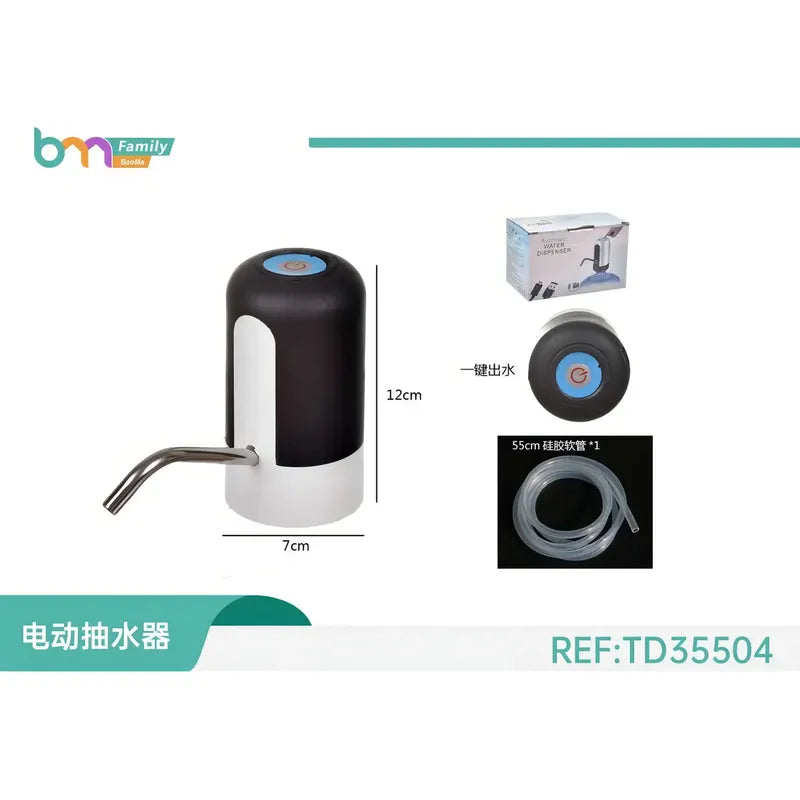 Dispensador Agua Eléctrico Usb Baoma Botellones Portátil Neg Negro