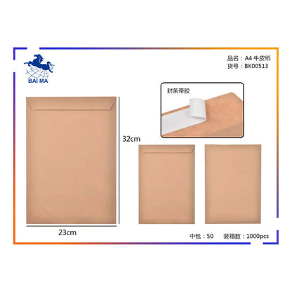 50 Sobres De Papel Kraft A4 Autocierre Rápido 32x23cm Marrón Marrón Claro Liso