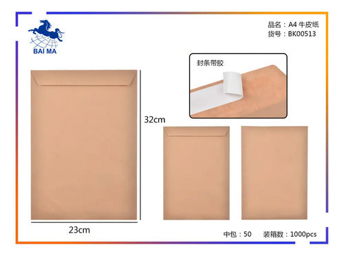 50 Sobres De Papel Kraft A4 Autocierre Rápido 32x23cm Marrón Marrón Claro Liso