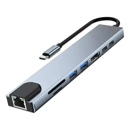 Adaptador Hub 8 En 1usb Dual Usb C A Hdmi, Tarjeta Sd/tf Usb Gris