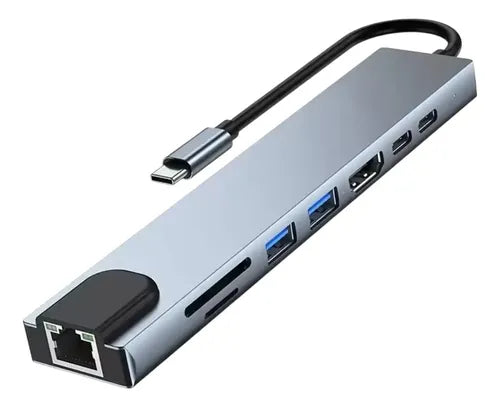 Adaptador Hub 8 En 1usb Dual Usb C A Hdmi, Tarjeta Sd/tf Usb Gris
