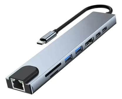 Adaptador Hub 8 En 1usb Dual Usb C A Hdmi, Tarjeta Sd/tf Usb Gris