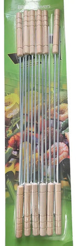 Set 12 Brochetas Anticucho 30 Cm, Metálico Y Madera Plateado