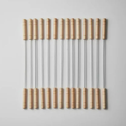 Set 12 Brochetas Anticucho 30 Cm, Metálico Y Madera Plateado