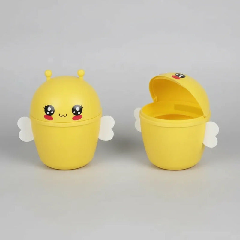 Basurero De Escritorio  Diseño De Abeja Con Tapa Amarillo