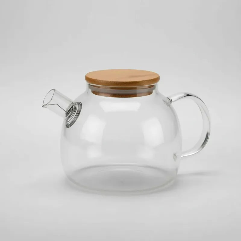 Tetera Vidrio Con Infusor 1 Litro Y Tapa Bambú Transparente