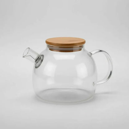 Tetera Vidrio Con Infusor 1 Litro Y Tapa Bambú Transparente