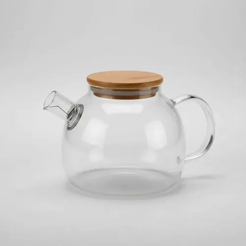 Tetera Vidrio Con Infusor 1 Litro Y Tapa Bambú Transparente
