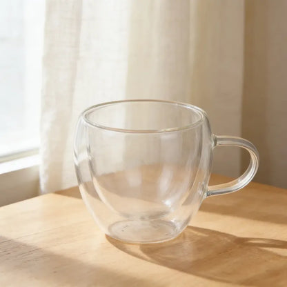 Pack 4 Tazas De Vidrio Doble Pared Con Asa 150 Ml Transparente