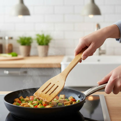 Espatula Ranurada Para Cocina De Bambú 30cm Madera Madera