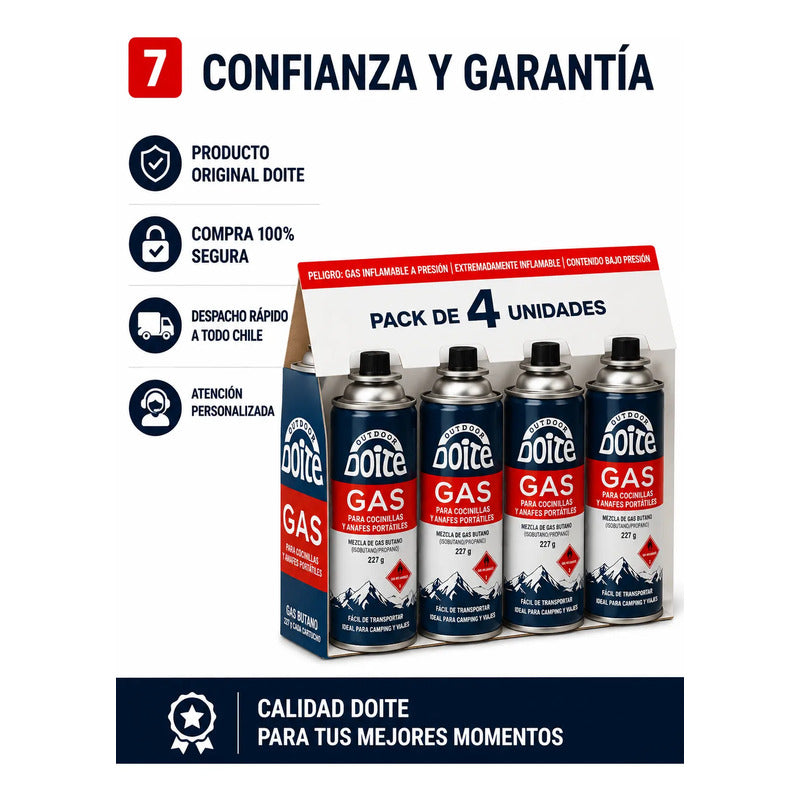 Pack 4 Cartuchos Gas Doite 227 G Para Cocinilla Camping