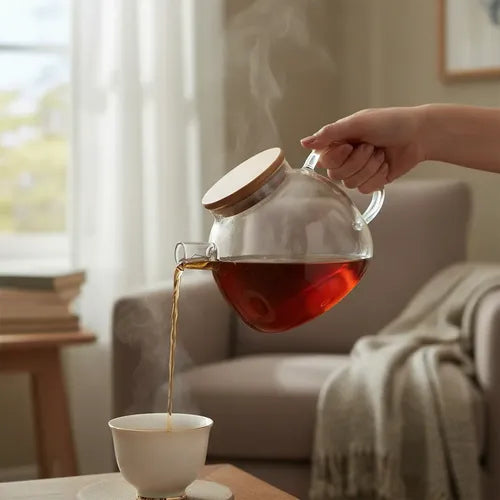 Tetera Vidrio Con Infusor 1 Litro Y Tapa Bambú Transparente