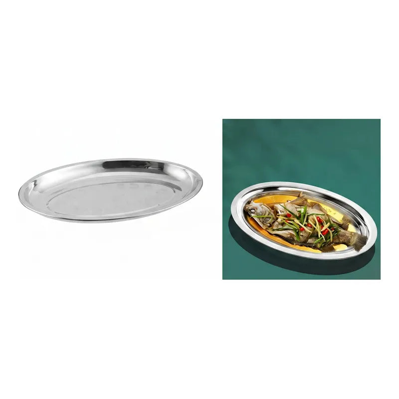 Pack 3 Bandejas Ovalada De Acero Plato Ensaladas Comida 35cm Acero Inoxidable