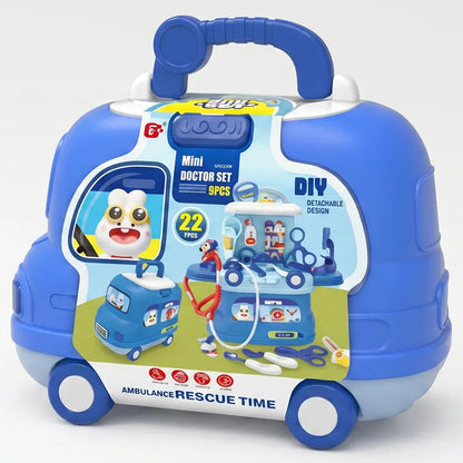 Juego De Doctor Para Niños En Maletin Forma De Auto Azul Acero