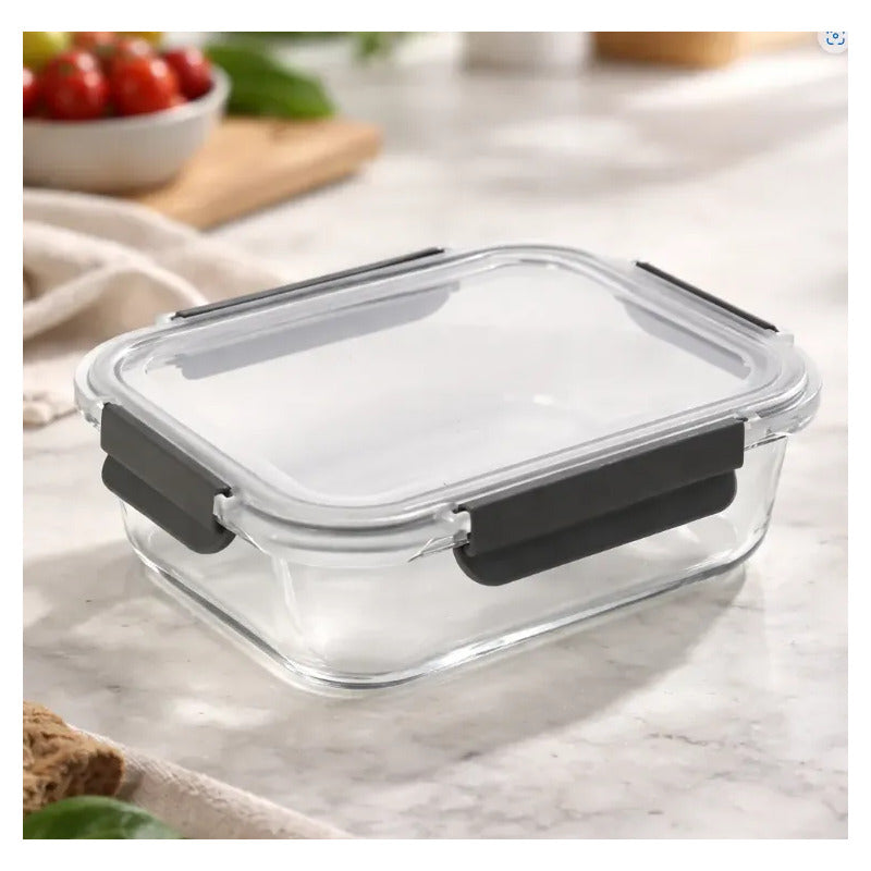 Set 2 Tupper Hermético Vidrio 1040ml Transparente