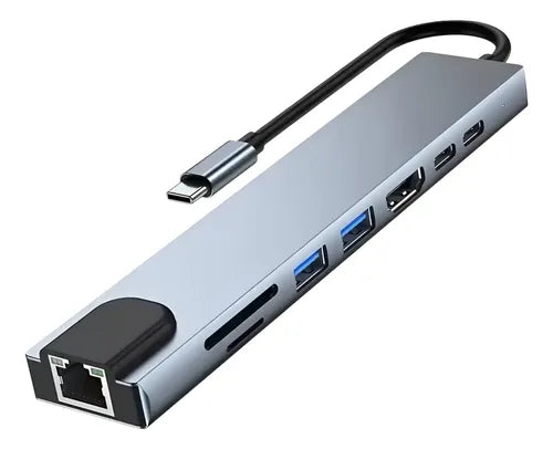 Adaptador Hub 8 En 1usb Dual Usb C A Hdmi, Tarjeta Sd/tf Usb Gris