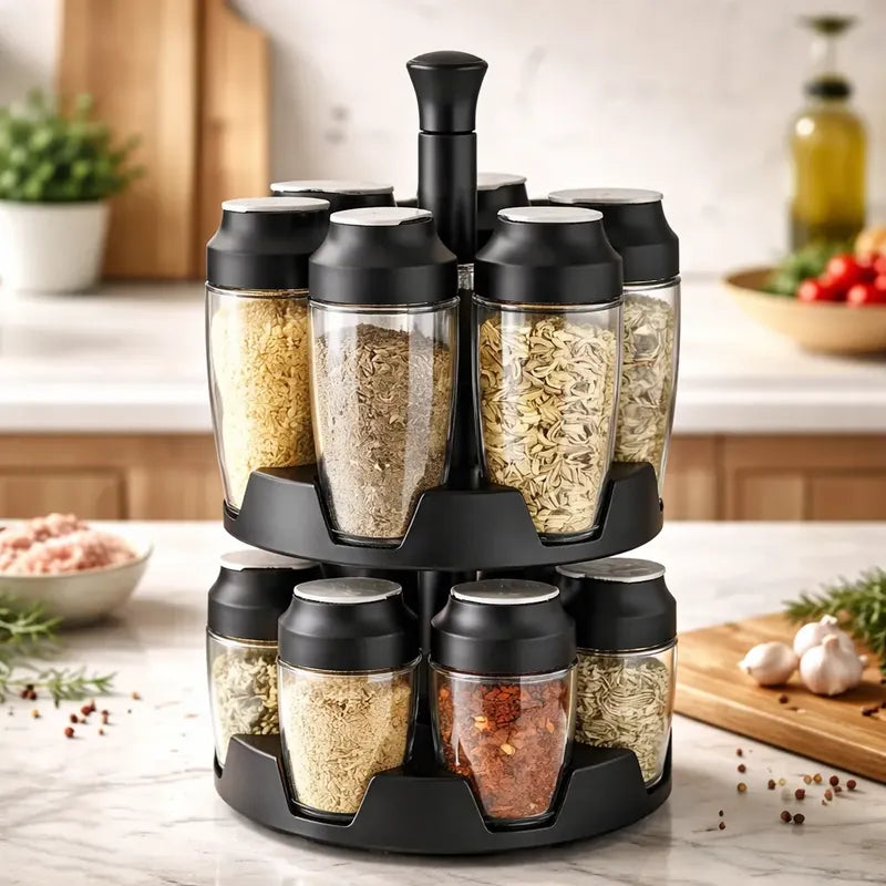 Set De 12 Especieros De Vidrio 90 Ml, Organización Y Estilo Negro