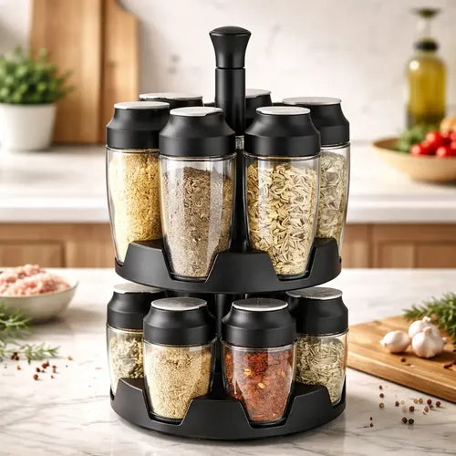 Set De 12 Especieros De Vidrio 90 Ml, Organización Y Estilo Negro