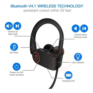 Audífonos Bluetooth Deportivos U8 Anti Sudor Negro - imagen 2