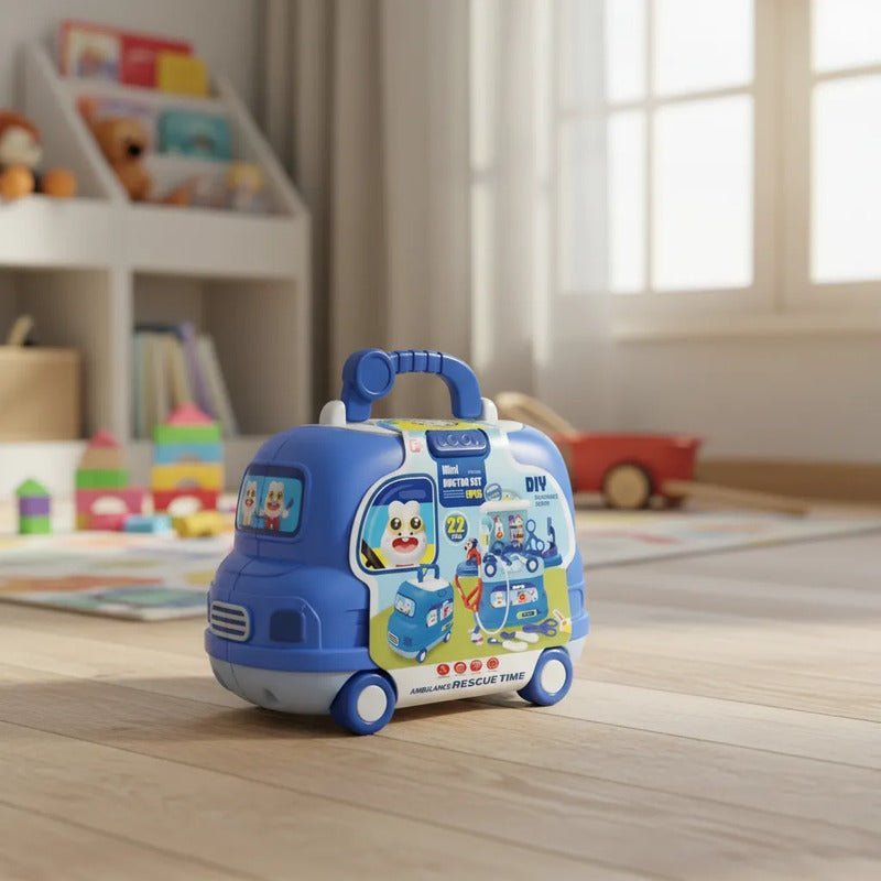 Juego De Doctor Para Niños En Maletin Forma De Auto Azul Acero