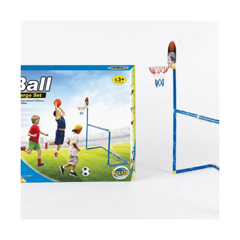 Portería De Futbol 2 En 1 Canasta De Basquetbol Azul