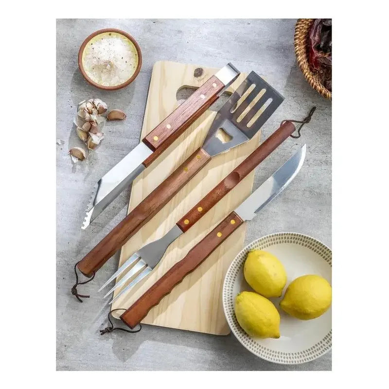 Kit De Herramientas Para Asado 4 Piezas Con Tabla
