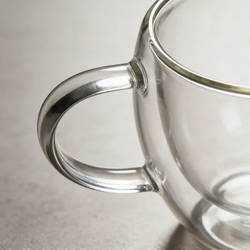 Pack 4 Tazas De Vidrio Doble Pared Con Asa 150 Ml Transparente